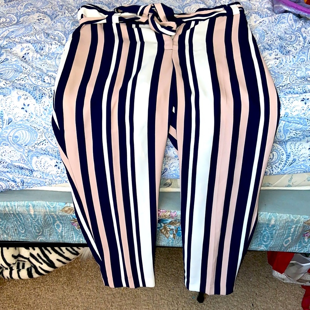 Striped Express dress pants with matching belt